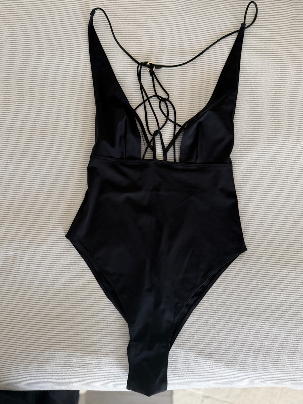 LIVYSTONE Black One-Piece Swimsuit with Lace-Up Back